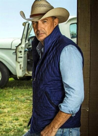 Kevin Costner Yellowstone John Dutton Blue Quilted Vest
